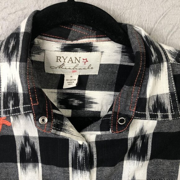 Ryan Michael Shirt Womens Small Black White Plaid Western Pearl Snap Embroidered - Picture 8 of 16
